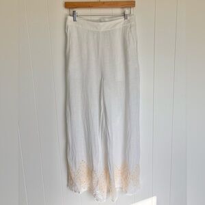 100% Linen Cynthia Rowley White Pants with Eyelet Hem Women’s Size Small/Medium